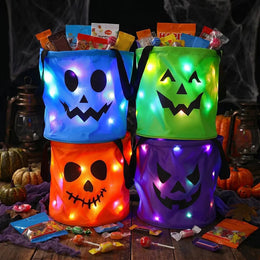 LED trick-or-treat bucket showing the handle and lit interior