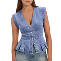 Denim Peplum Button Vest